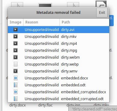 Mat2's alert popup to display failed cleans