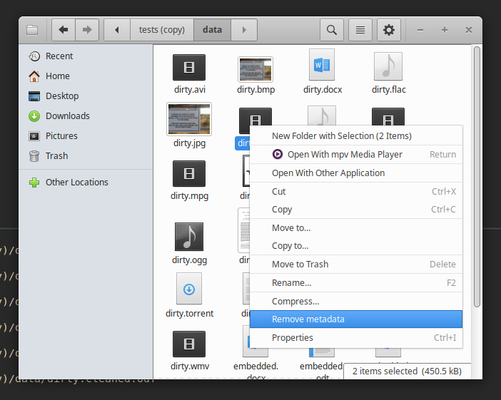 Mat2's contextual menu