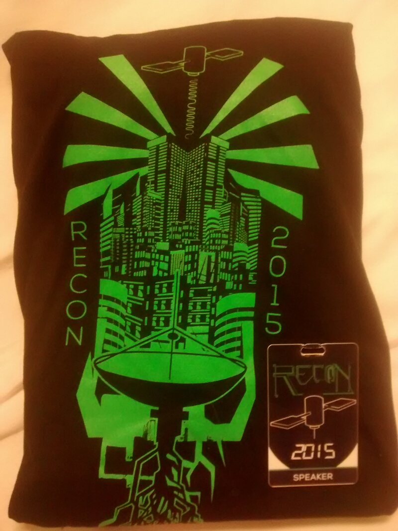 recon speaker badge and t-shirt