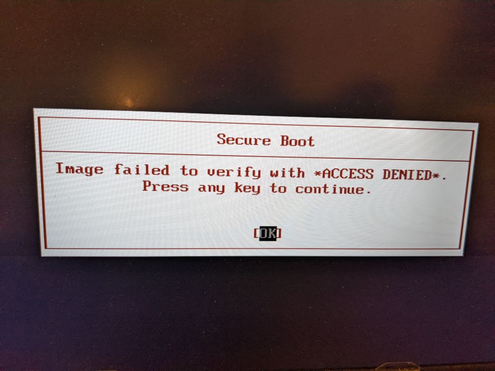 Secure boot failure message
